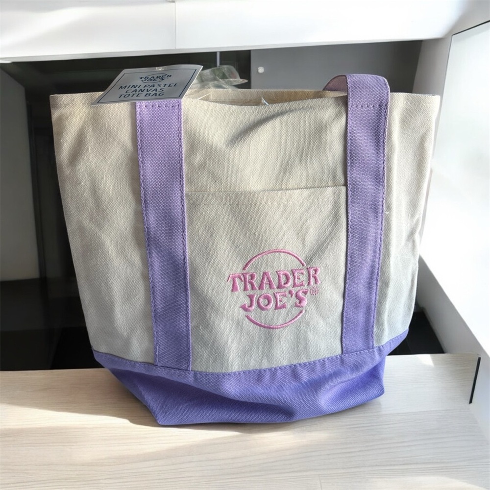Trader Joe’s mini pastel canvas tote bag NWT lavender